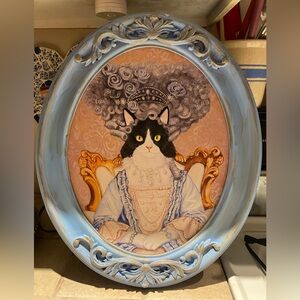 Vintage Style Cat Portrait in Blue Frame